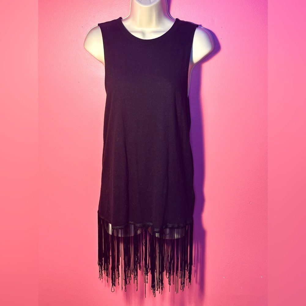 Boho Sleeveless Fringe Top - Cotton Blend - Size Medium